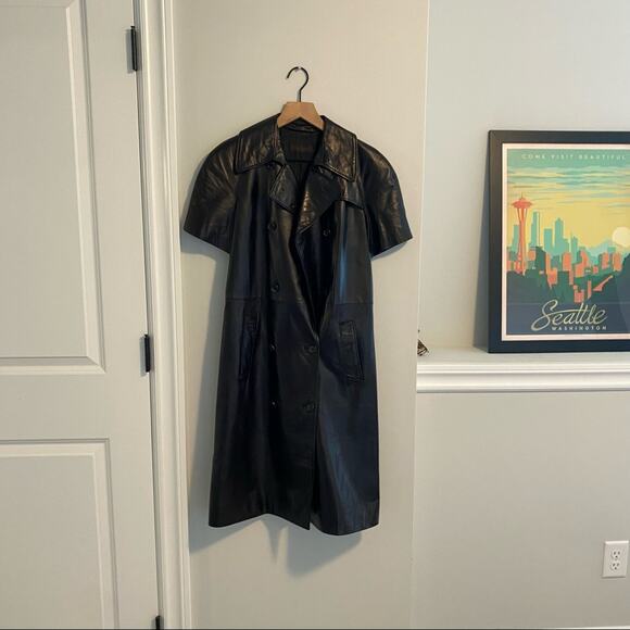 Vintage Narciso Rodriguez Black Soft Leather Double Breasted Mini Dress XS - Picture 14 of 15